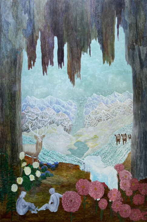Voyage en Arcadie 32 Détrempe, Huile sur toile195cmx130cm 2022