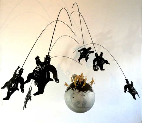 Le bal des financiers, 150 x  150 cm, papier, métal, 2020