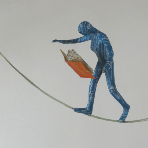 Et pourtant elle lit, 25 x 40 cm, papier, métal, 2026