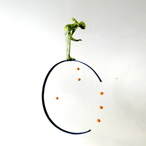 Jupette et petits pois, 35 x 15 cm, métal, papier, 2026
