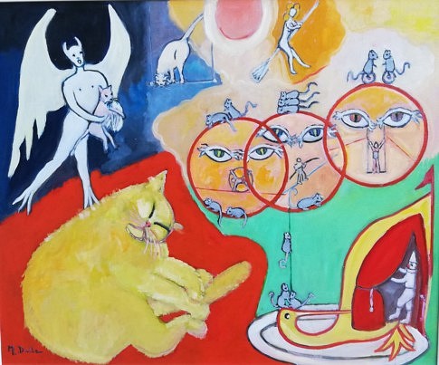 Le rêve du chat jaune  2021 huile sur toile  73 x 60