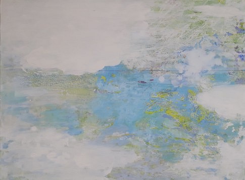 Vu du ciel 
2013 – 2018  - peinture à l'eau et à l'huile, pastel et plâtre sur toile - 53 x 73 cm