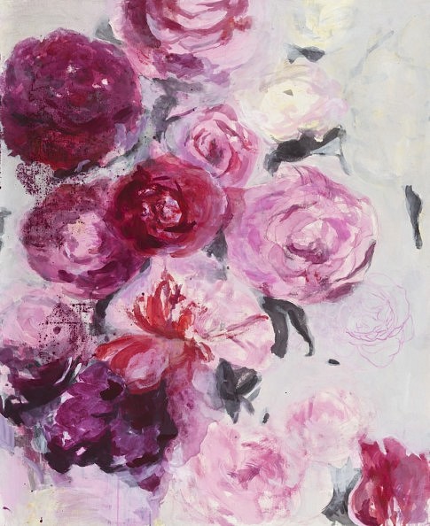 Bouquet de roses I
2015
peinture à l'eau et à l'huile, encre noir, crayon et plâtre -  100 x 81 cm   c Laurence Prat 