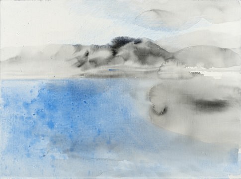 Plage de Nafpaktos I
2014, peinture à l'eau et à l'huile, encre noir et crayon et plâtre
54 x 73 cm  c Laurence Prat 