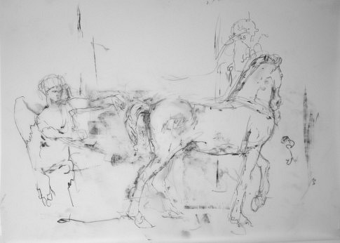  Le cheval à l’ange (Gypsothèque #11), 2019, mine de plomb, papier calque polyester, 
51,2 x 36,5 cm
