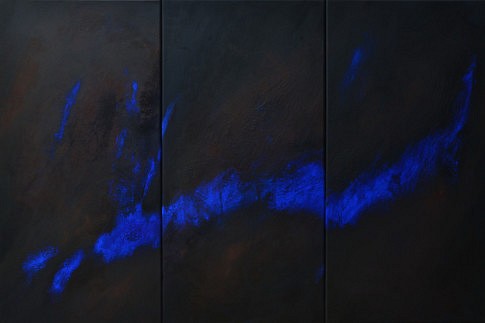 Peurs bleues 4, 5, 6. Pigments sur papier marouflé sur toile, 120 x 80 cm.